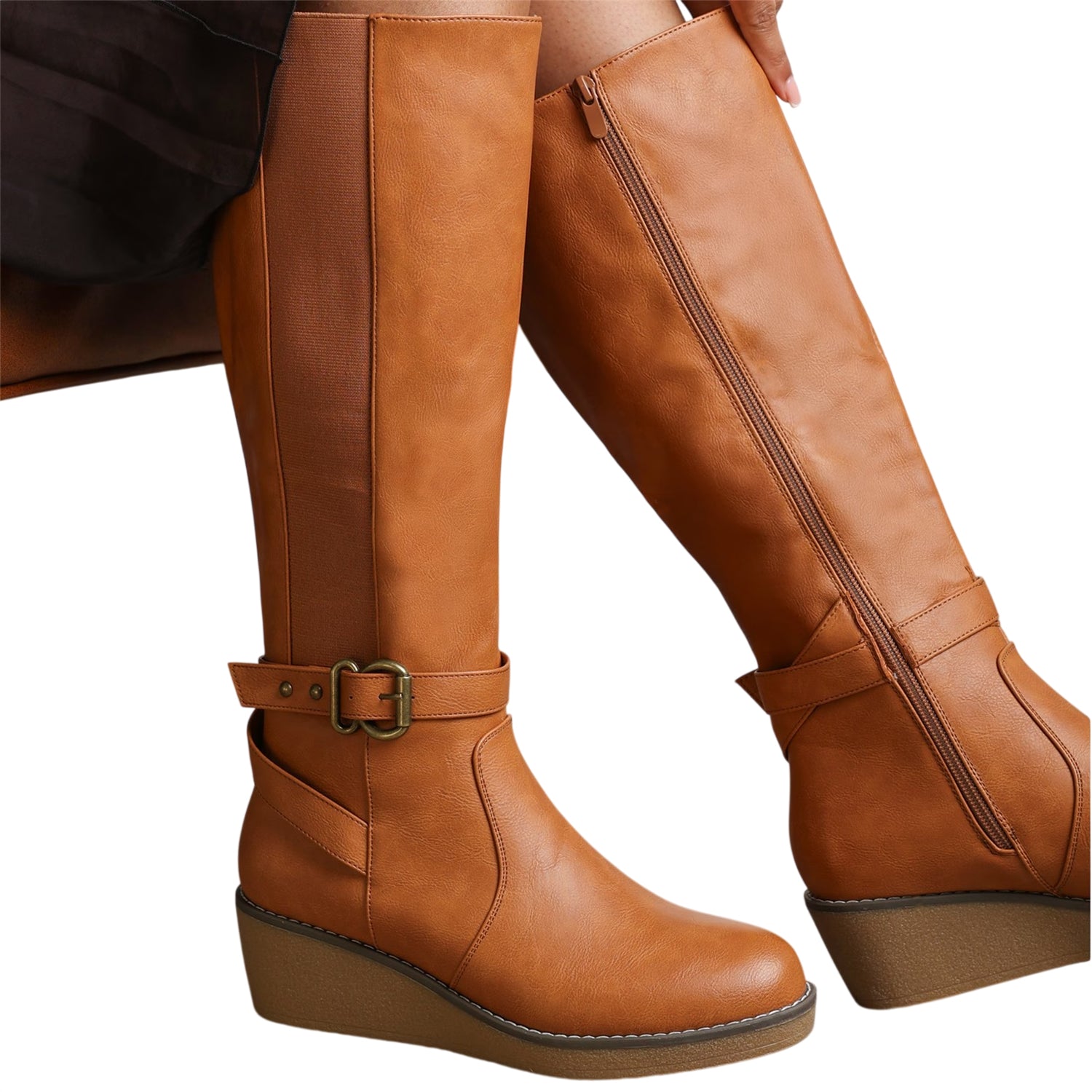 Tan - Side - Where´s That From Womens-Ladies Ayleen Wedge Knee-High Boots