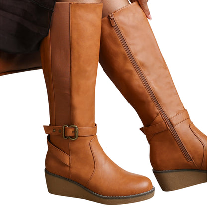 Tan - Side - Where´s That From Womens-Ladies Ayleen Wedge Knee-High Boots
