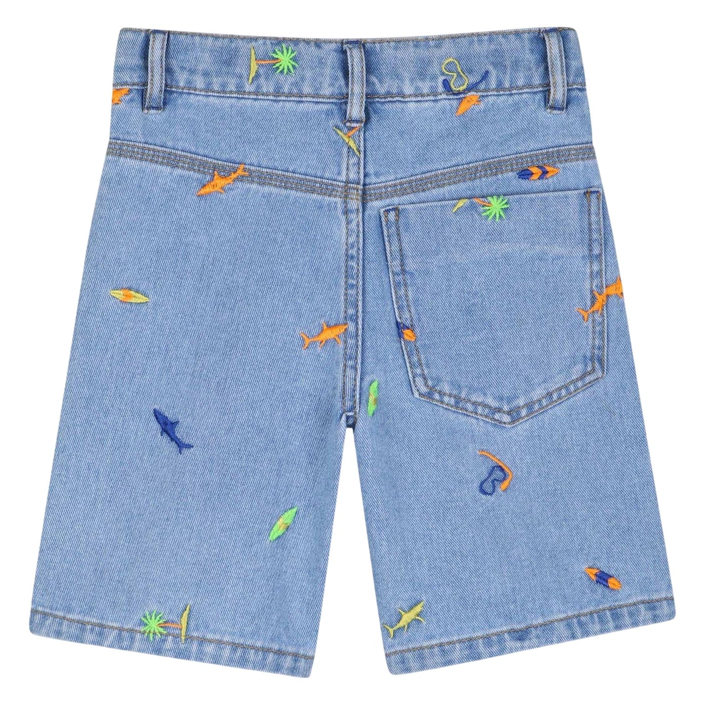 Denim - Back - Billieblush Childrens-Kids Denim Shark Embroidered Shorts
