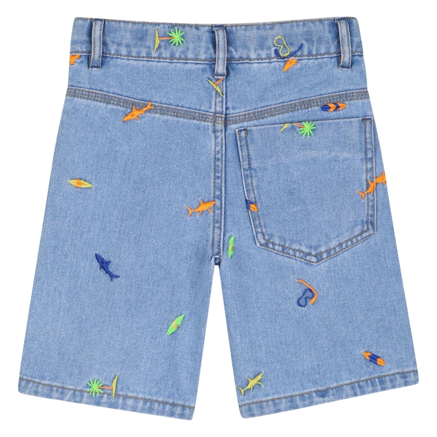 Denim - Back - Billieblush Childrens-Kids Denim Shark Embroidered Shorts