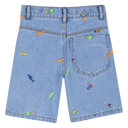 Denim - Back - Billieblush Childrens-Kids Denim Shark Embroidered Shorts