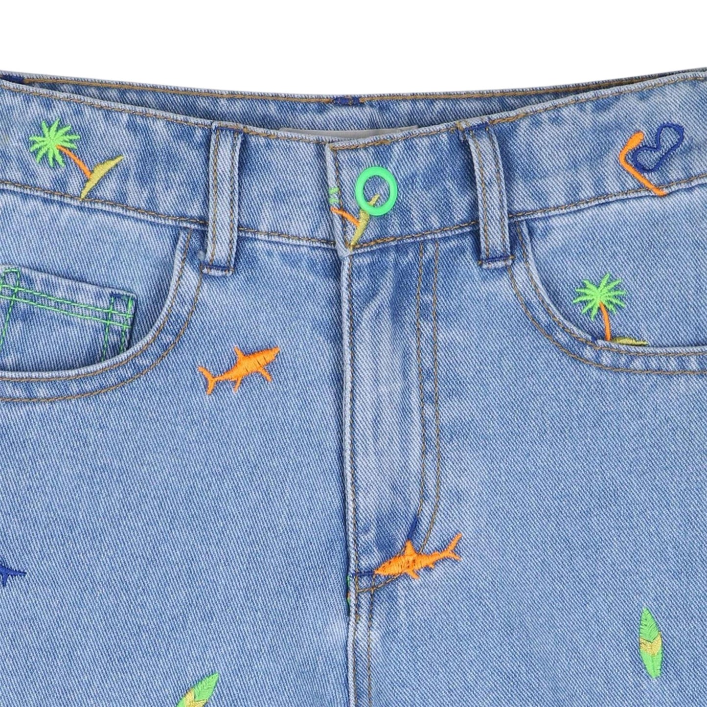 Denim - Side - Billieblush Childrens-Kids Denim Shark Embroidered Shorts