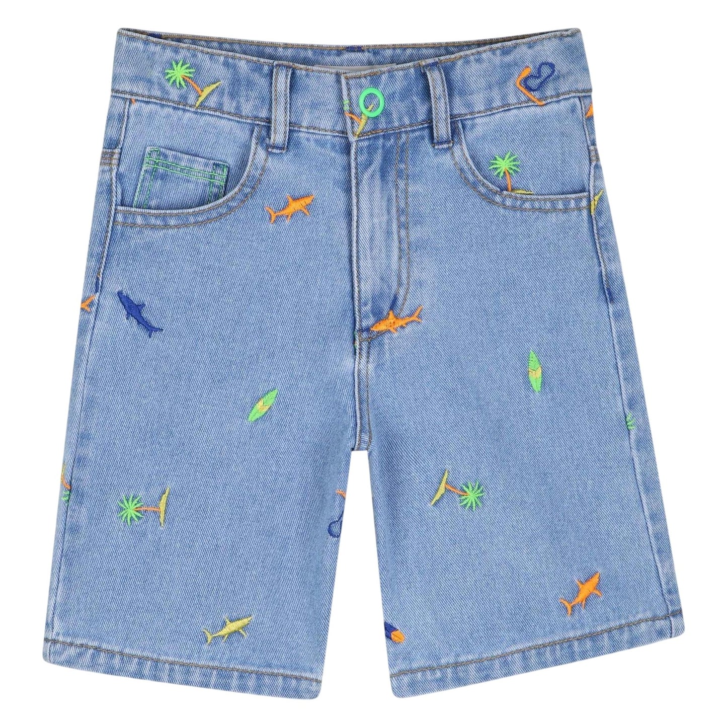 Denim - Front - Billieblush Childrens-Kids Denim Shark Embroidered Shorts