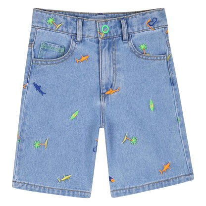 Denim - Front - Billieblush Childrens-Kids Denim Shark Embroidered Shorts