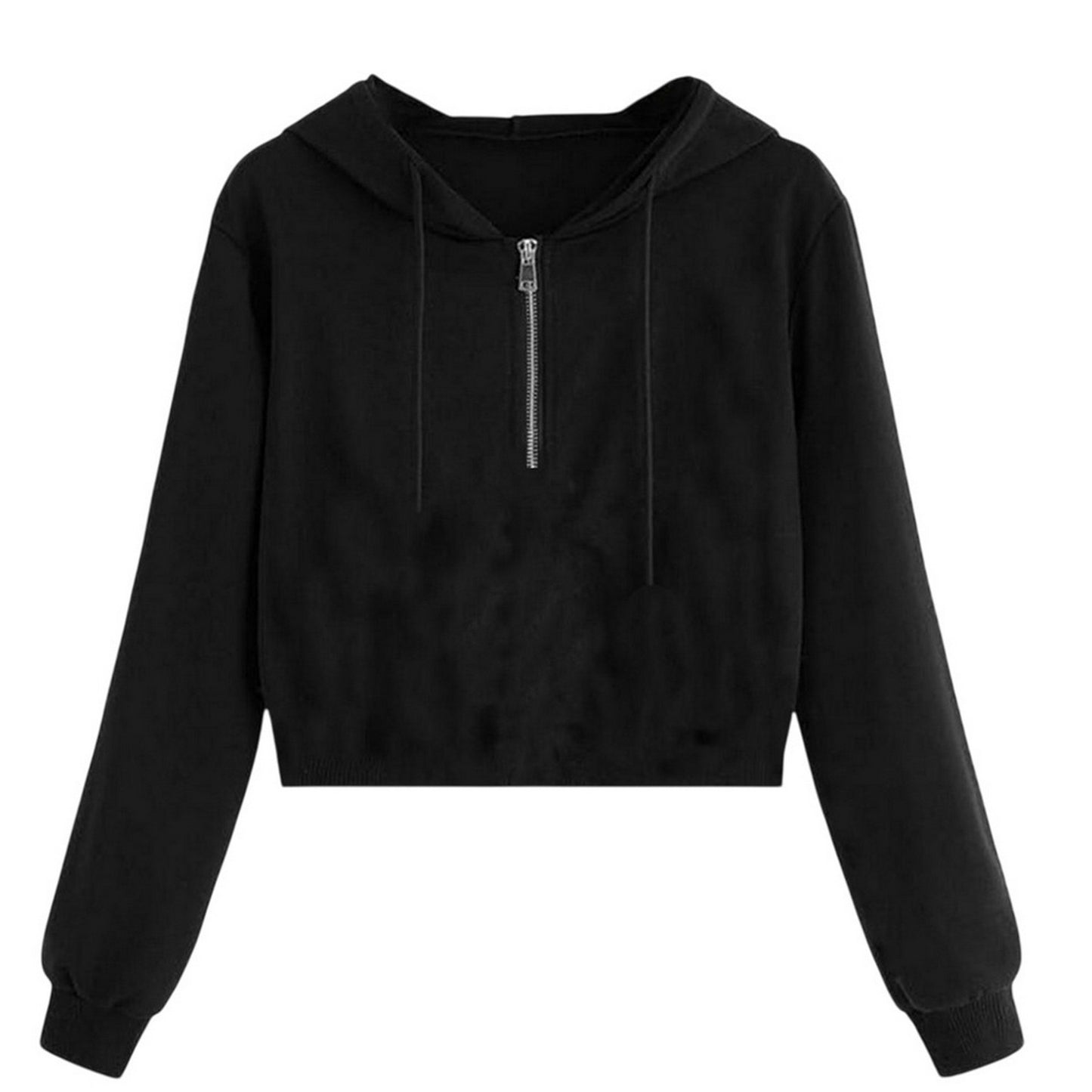 Black - Front - Miso Womens-Ladies Crop Hoodie
