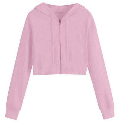 Pink - Front - Miso Womens-Ladies Relaxed Fit Crop Hoodie