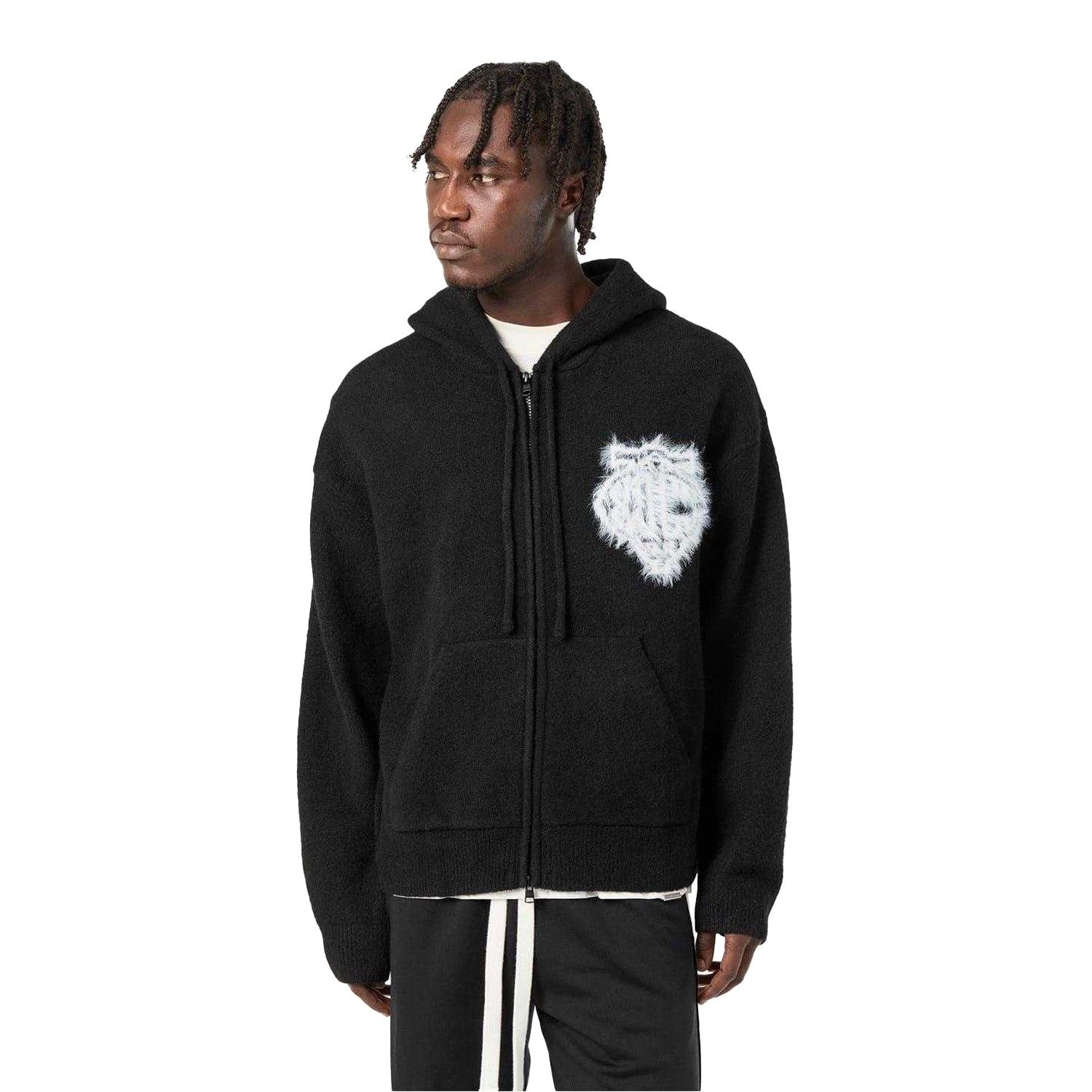 Black - Side - Couture Club Mens Wool Blend Soft Full Zip Hoodie
