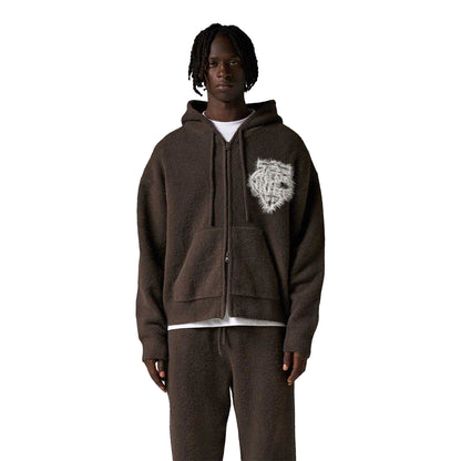 Brown - Side - Couture Club Mens Wool Blend Soft Full Zip Hoodie
