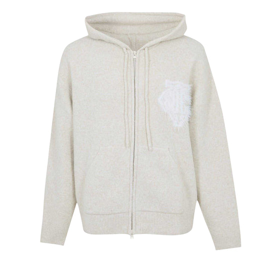 Beige - Front - Couture Club Mens Wool Blend Soft Full Zip Hoodie