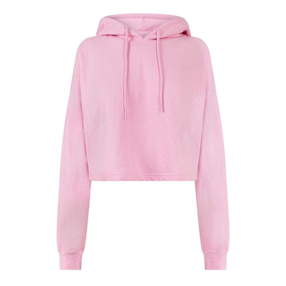 Pink - Front - Miso Womens-Ladies Marl Cropped Hoodie