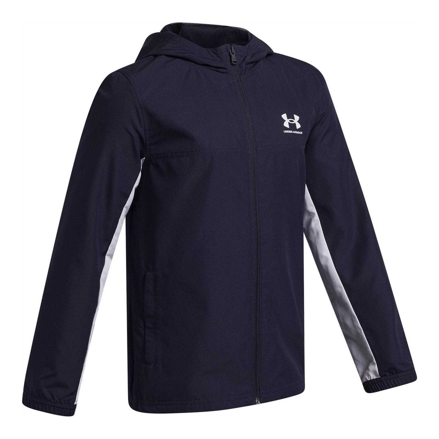 Navy-White - Side - Under Armour Boys Rival Lightweight Full Zip Hoodie