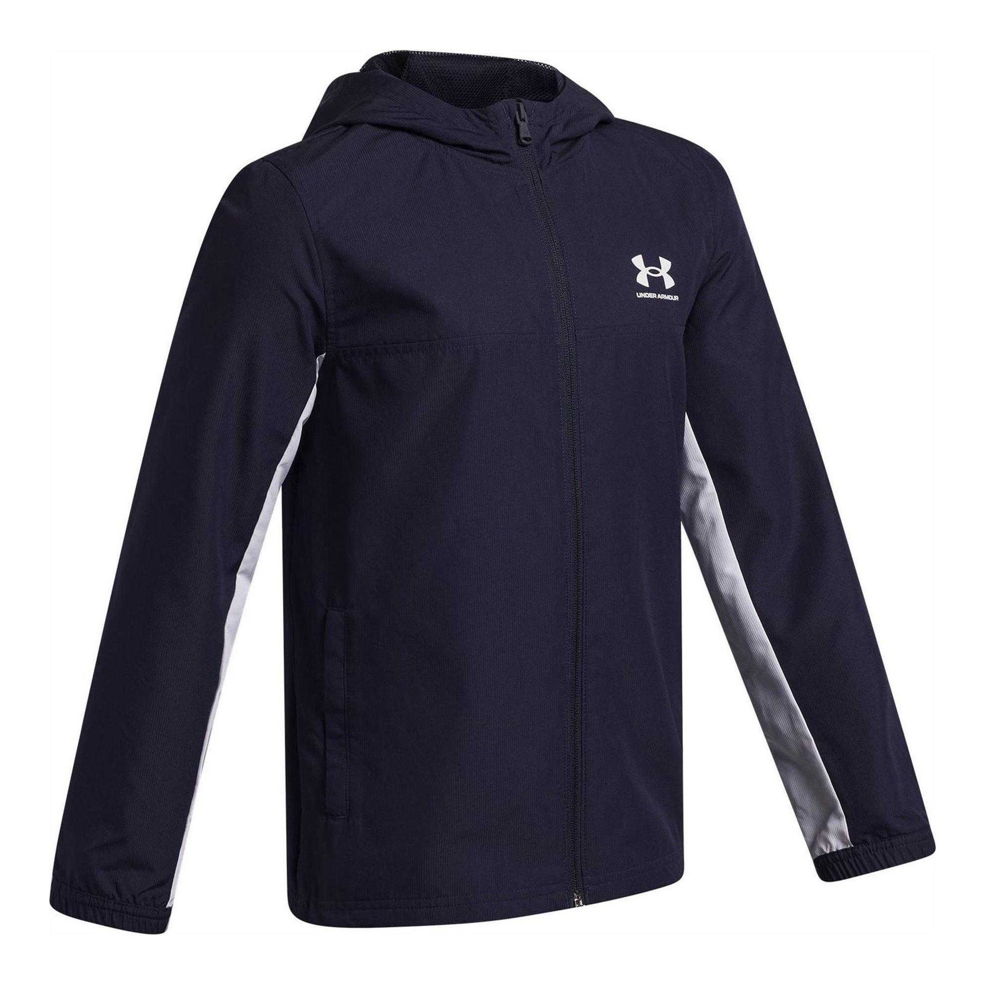 Navy-White - Side - Under Armour Boys Rival Lightweight Full Zip Hoodie