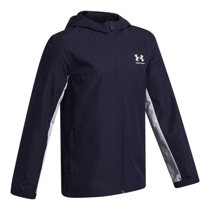 Navy-White - Side - Under Armour Boys Rival Lightweight Full Zip Hoodie