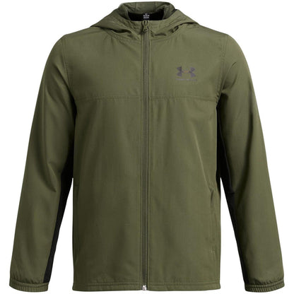 Green-Black - Front - Under Armour Boys Rival Lightweight Full Zip Hoodie
