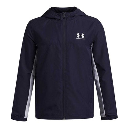 Navy-White - Front - Under Armour Boys Rival Lightweight Full Zip Hoodie