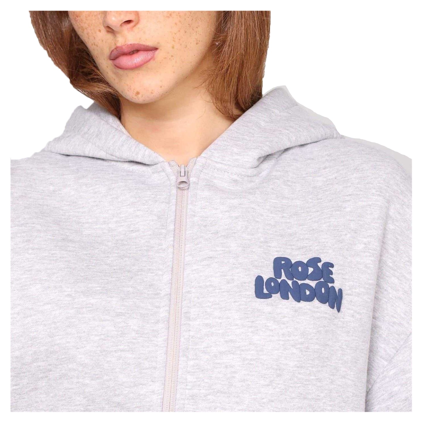 Grey Marl - Side - Rose London Womens-Ladies Graphic Print Full Zip Hoodie