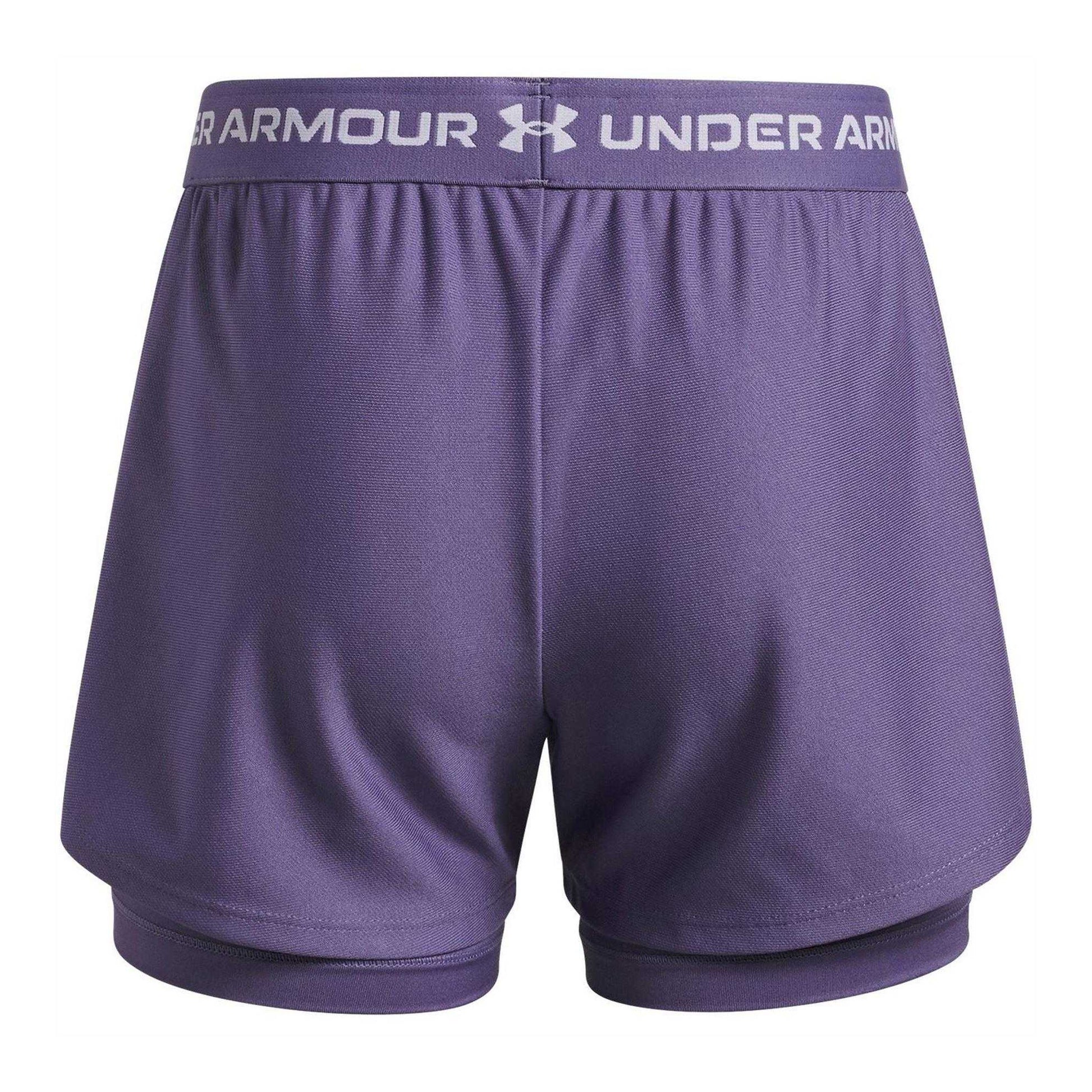 Purple-White - Back - Under Armour Childrens-Kids Tech Play Up Shorts