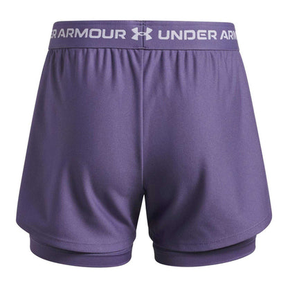 Purple-White - Back - Under Armour Childrens-Kids Tech Play Up Shorts