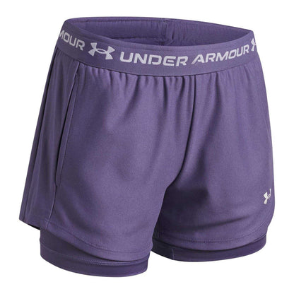 Purple-White - Side - Under Armour Childrens-Kids Tech Play Up Shorts