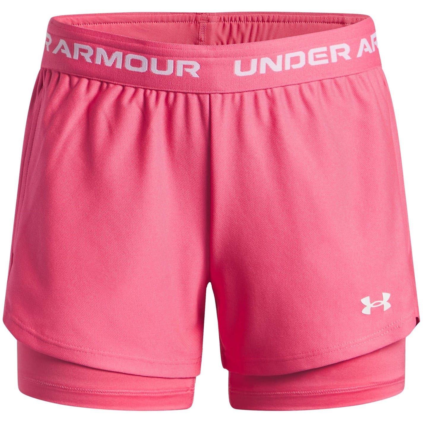 Super Pink - Front - Under Armour Childrens-Kids Tech Play Up Shorts
