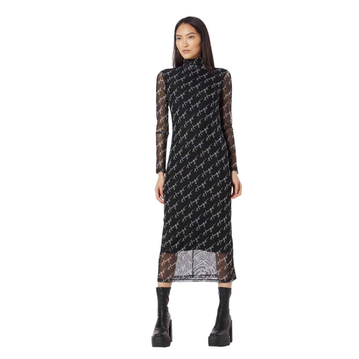 Black-White - Side - Hugo Womens-Ladies Neshy Dress