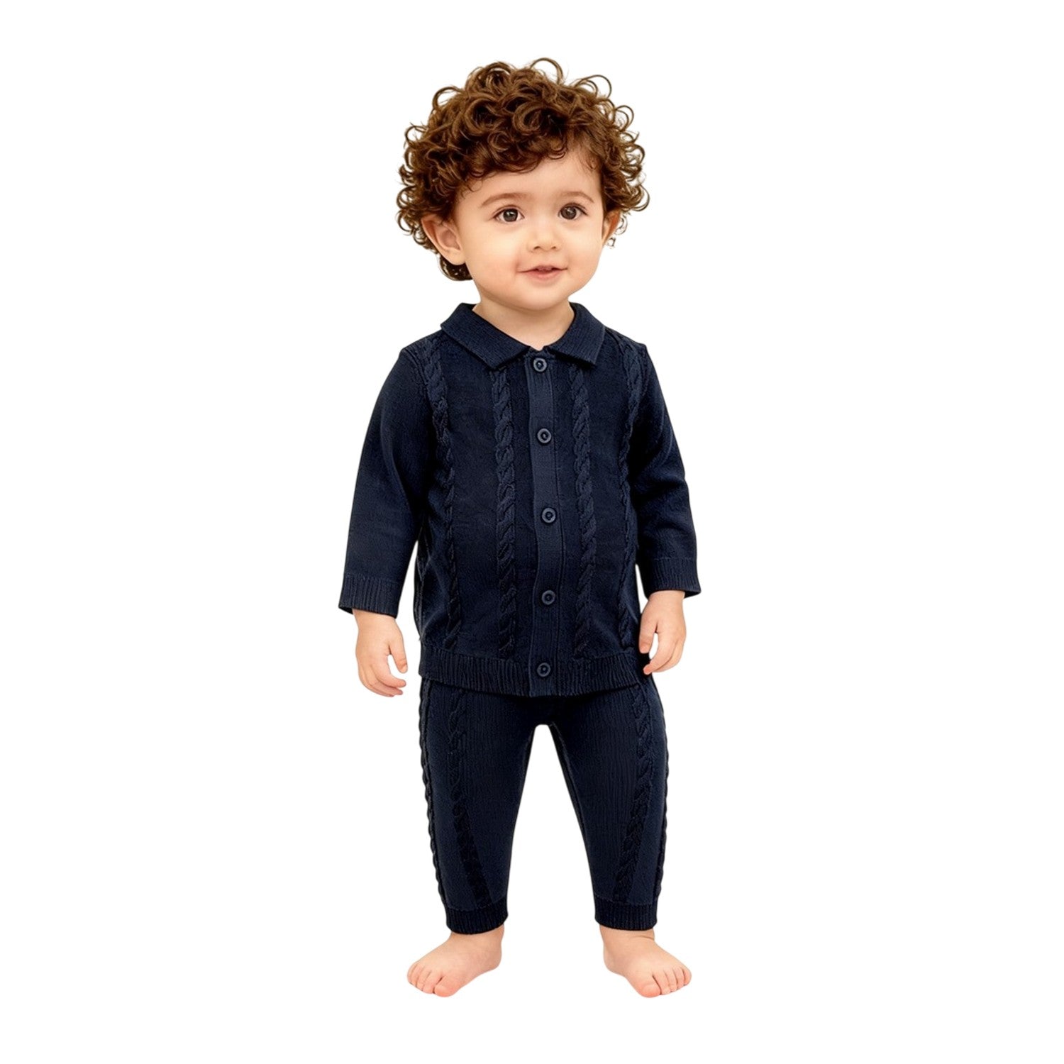 Navy Blazer - Side - Pretty Green Baby Boys Cable Knit Long Pyjama Set