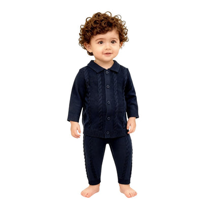 Navy Blazer - Side - Pretty Green Baby Boys Cable Knit Long Pyjama Set