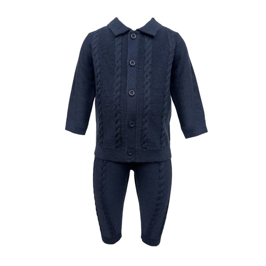 Navy Blazer - Front - Pretty Green Baby Boys Cable Knit Long Pyjama Set