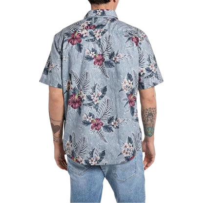 Blue - Back - Replay Mens Floral Regular Short-Sleeved Casual Shirt