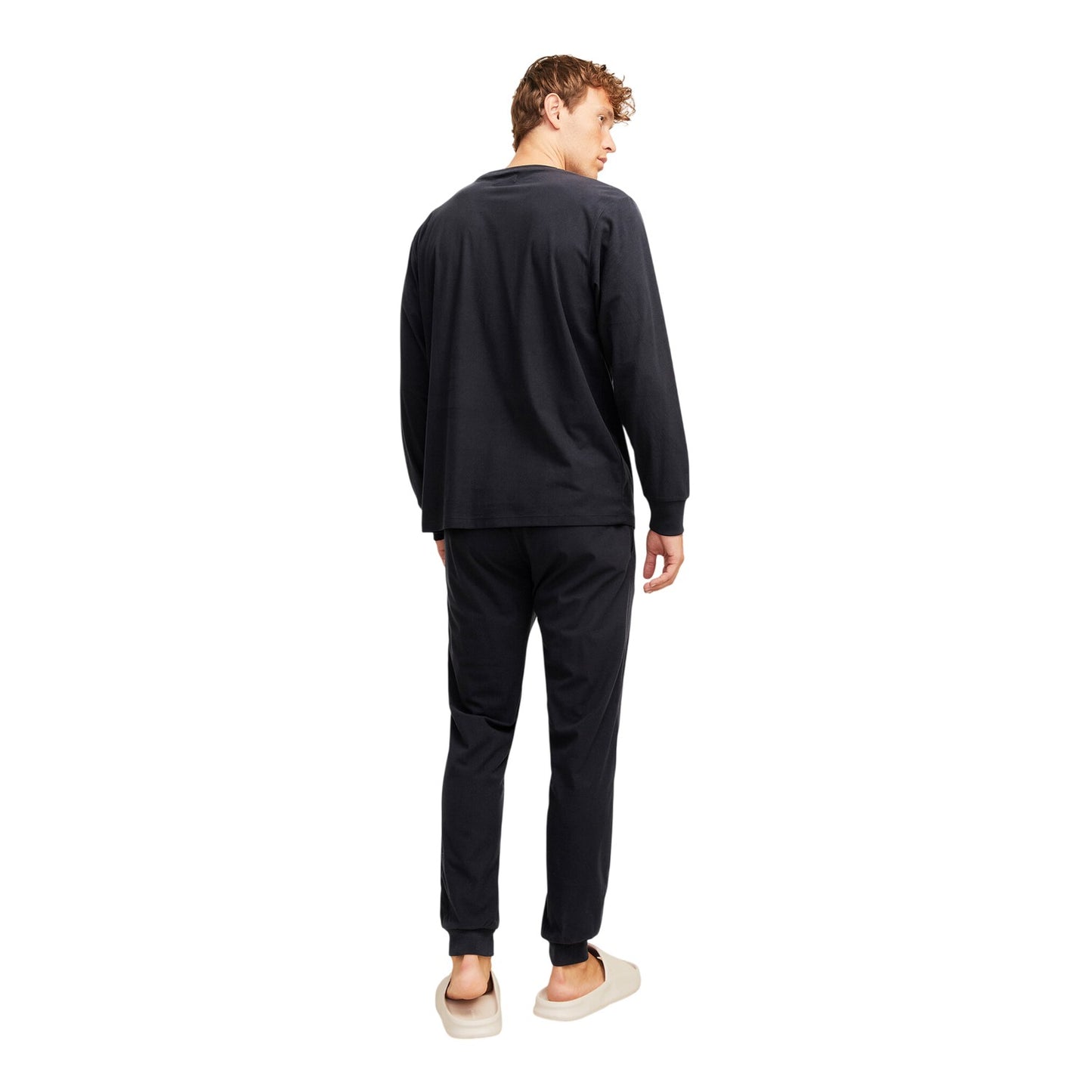 Black - Back - Jack And Jones Mens Combed Cotton Long-Sleeved Loungewear Set