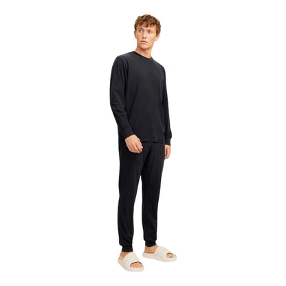 Black - Side - Jack And Jones Mens Combed Cotton Long-Sleeved Loungewear Set