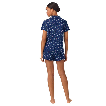Navy - Back - Ralph Lauren Womens-Ladies Floral Notch Neck Short Pyjama Set