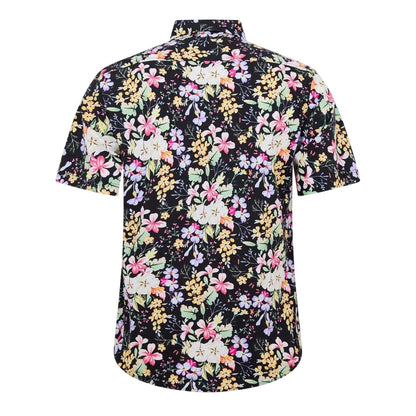 Black-Multicoloured - Back - Replay Mens Floral Regular Shirt