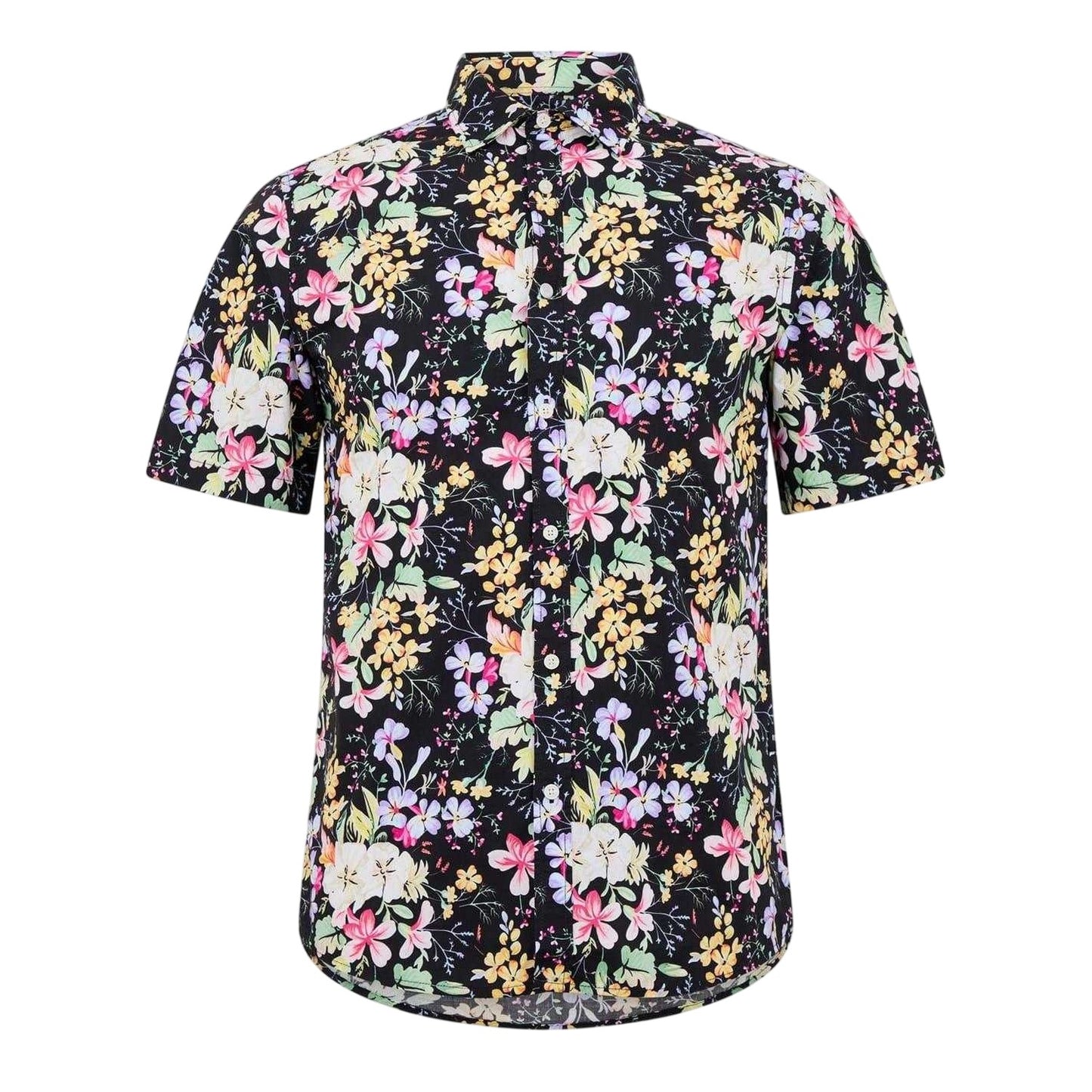 Black-Multicoloured - Front - Replay Mens Floral Regular Shirt