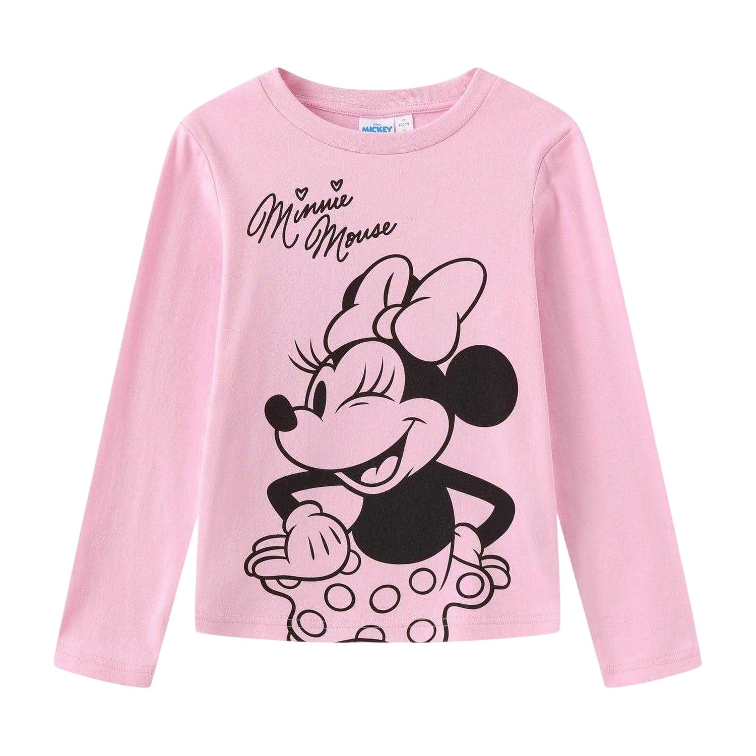 Pink-Grey - Side - Disney Girls Minnie Mouse Brushed Cotton Long Pyjama Set