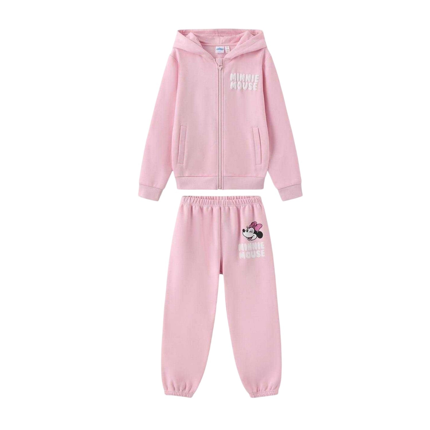 Pink - Front - Disney Childrens-Kids Minnie Mouse Character Snug Fit Hoodie And Joggers Set