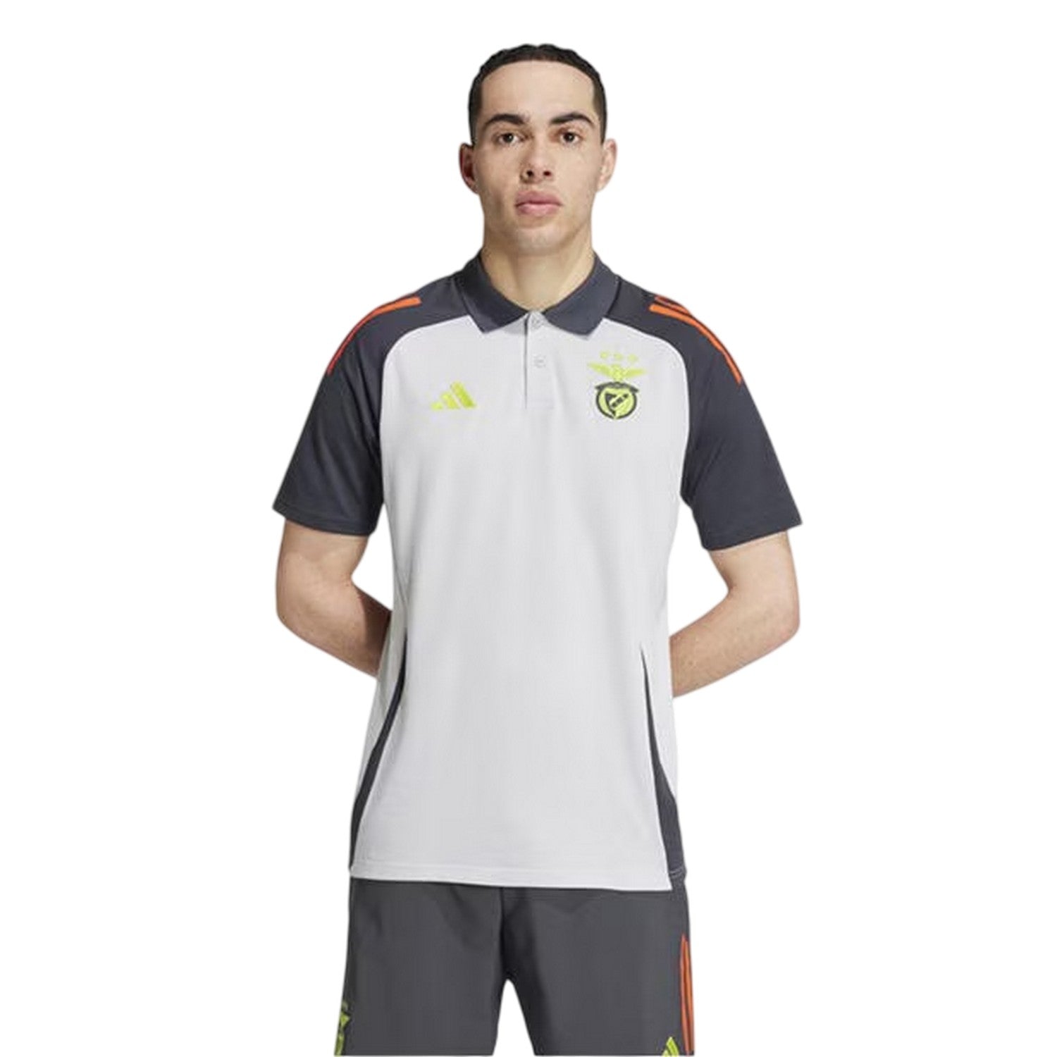 Solid Grey-Red - Side - Adidas Mens 2024-2025 SL Benfica Polo Shirt