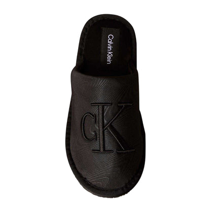 Black - Side - Calvin Klein Womens-Ladies Logo Satin Closed Toe Mules