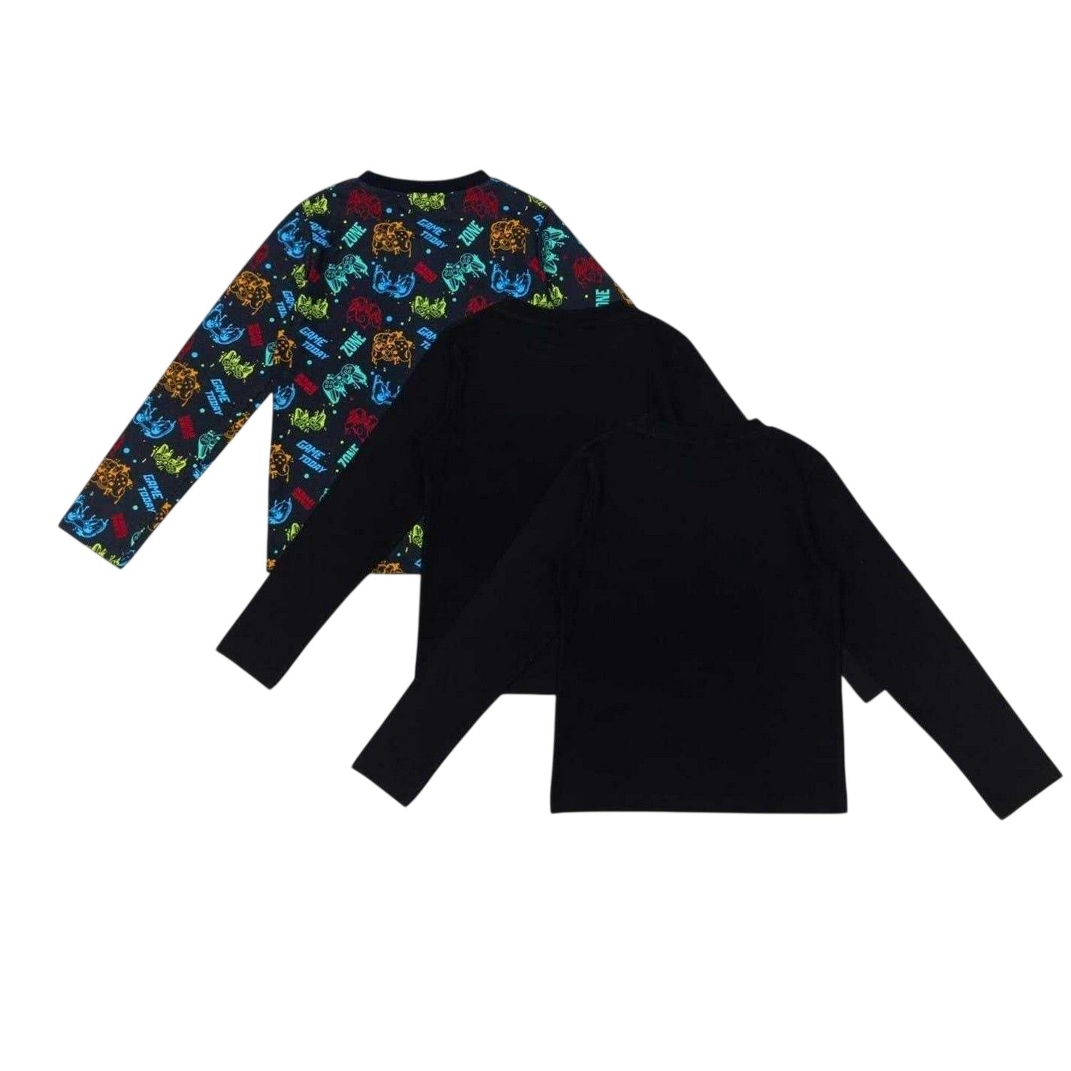 Black - Back - Star Boys Game Printed Long Pyjama Set (Pack of 3)