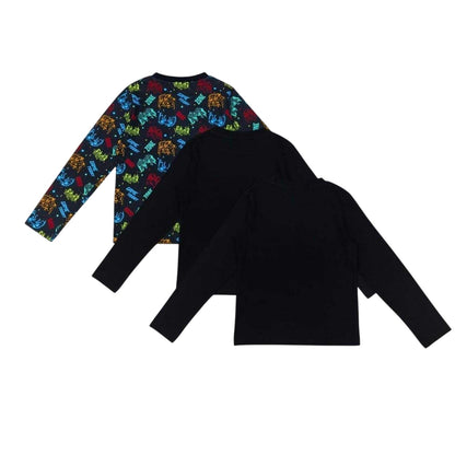 Black - Back - Star Boys Game Printed Long Pyjama Set (Pack of 3)