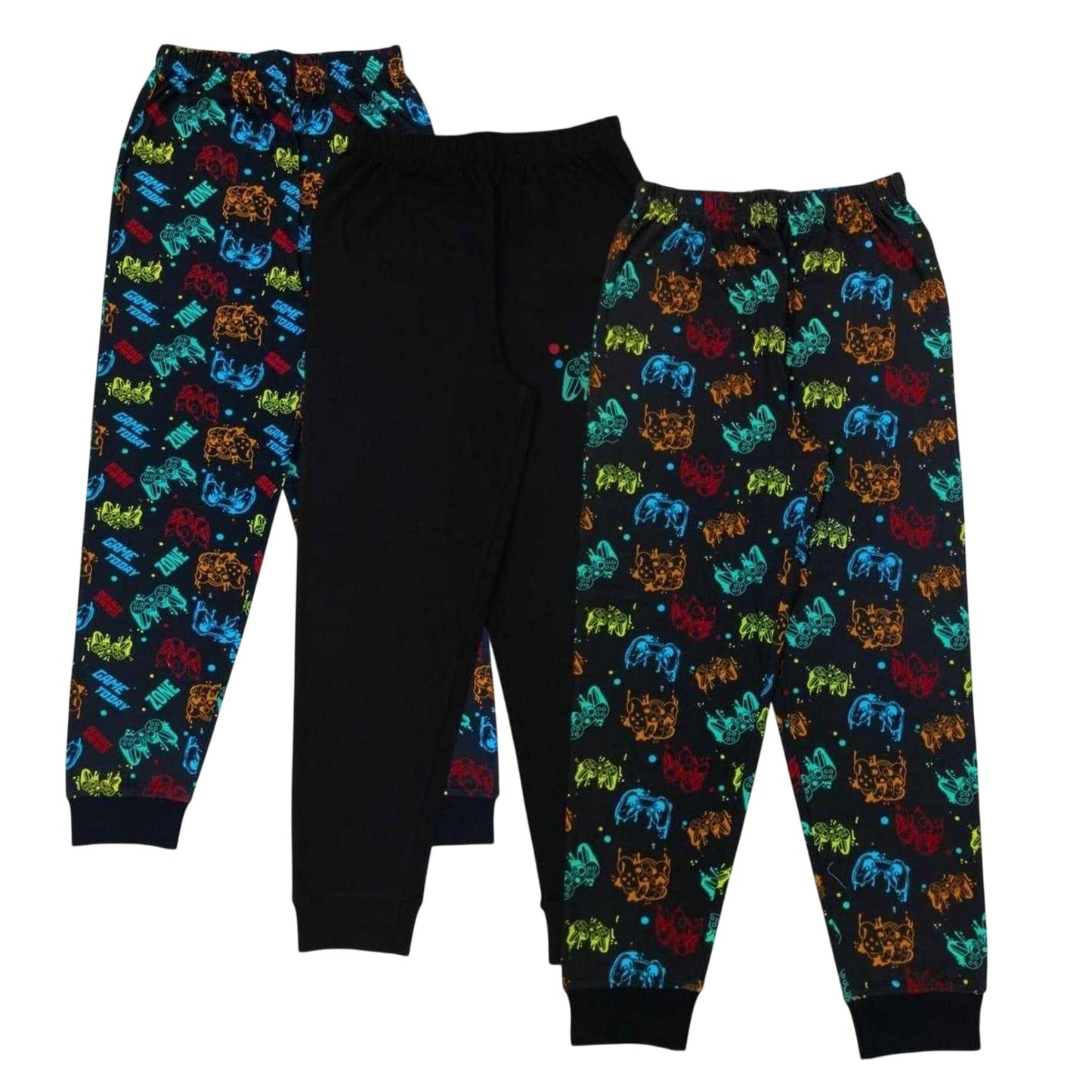 Black - Side - Star Boys Game Printed Long Pyjama Set (Pack of 3)