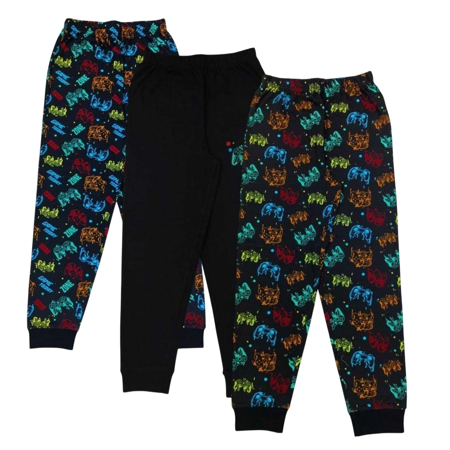 Black - Side - Star Boys Game Printed Long Pyjama Set (Pack of 3)