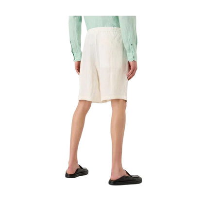 White - Back - Emporio Armani EA7 Mens Linen Plain Shorts