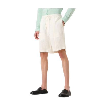 White - Side - Emporio Armani EA7 Mens Linen Plain Shorts