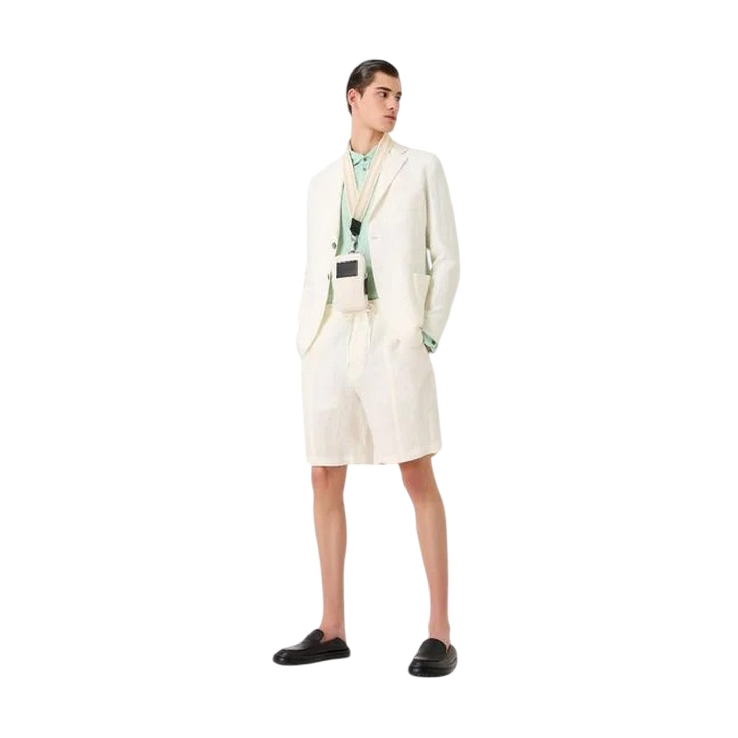 White - Lifestyle - Emporio Armani EA7 Mens Linen Plain Shorts