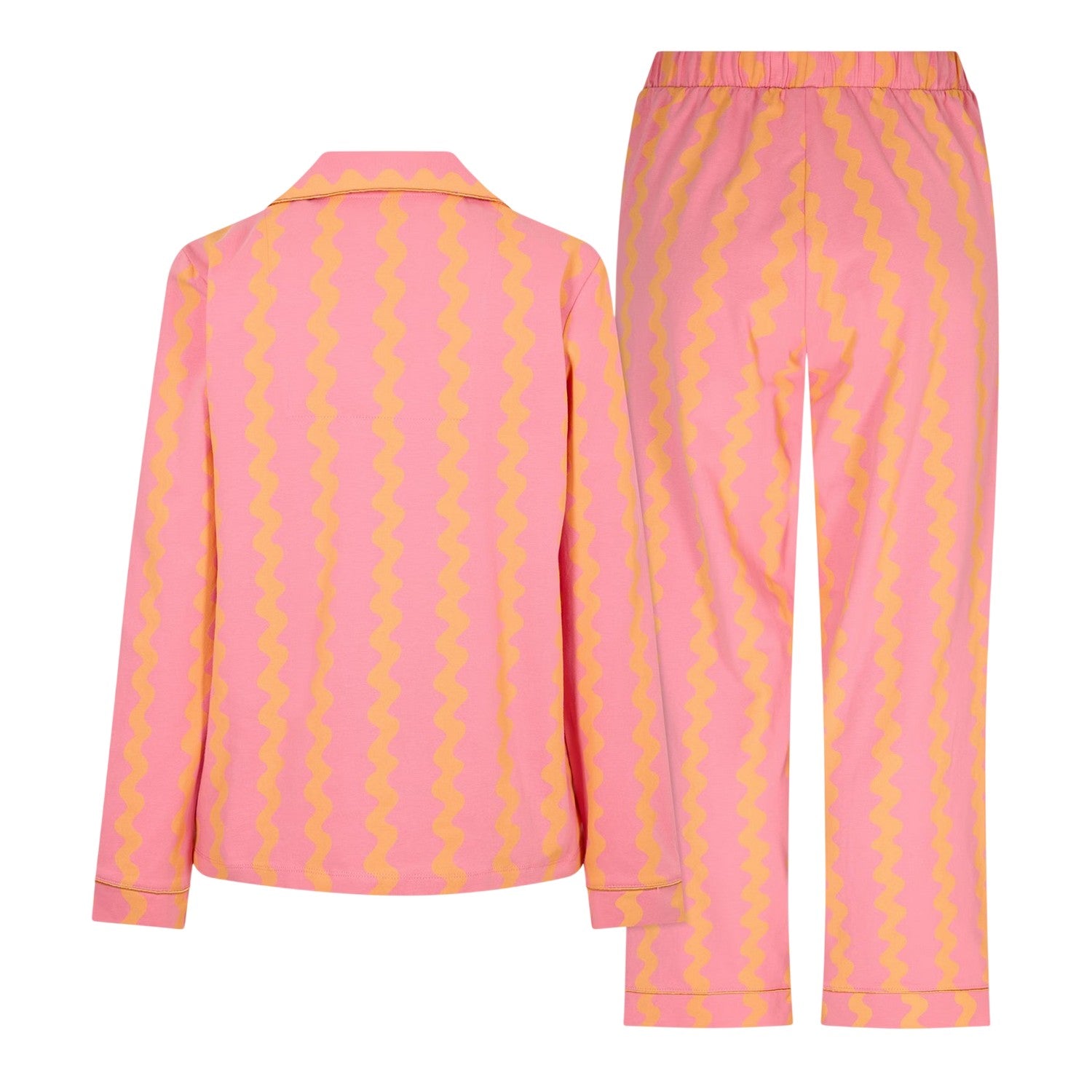 Pink - Back - Chelsea Peers Womens-Ladies Wiggle Cotton Long Pyjama Set