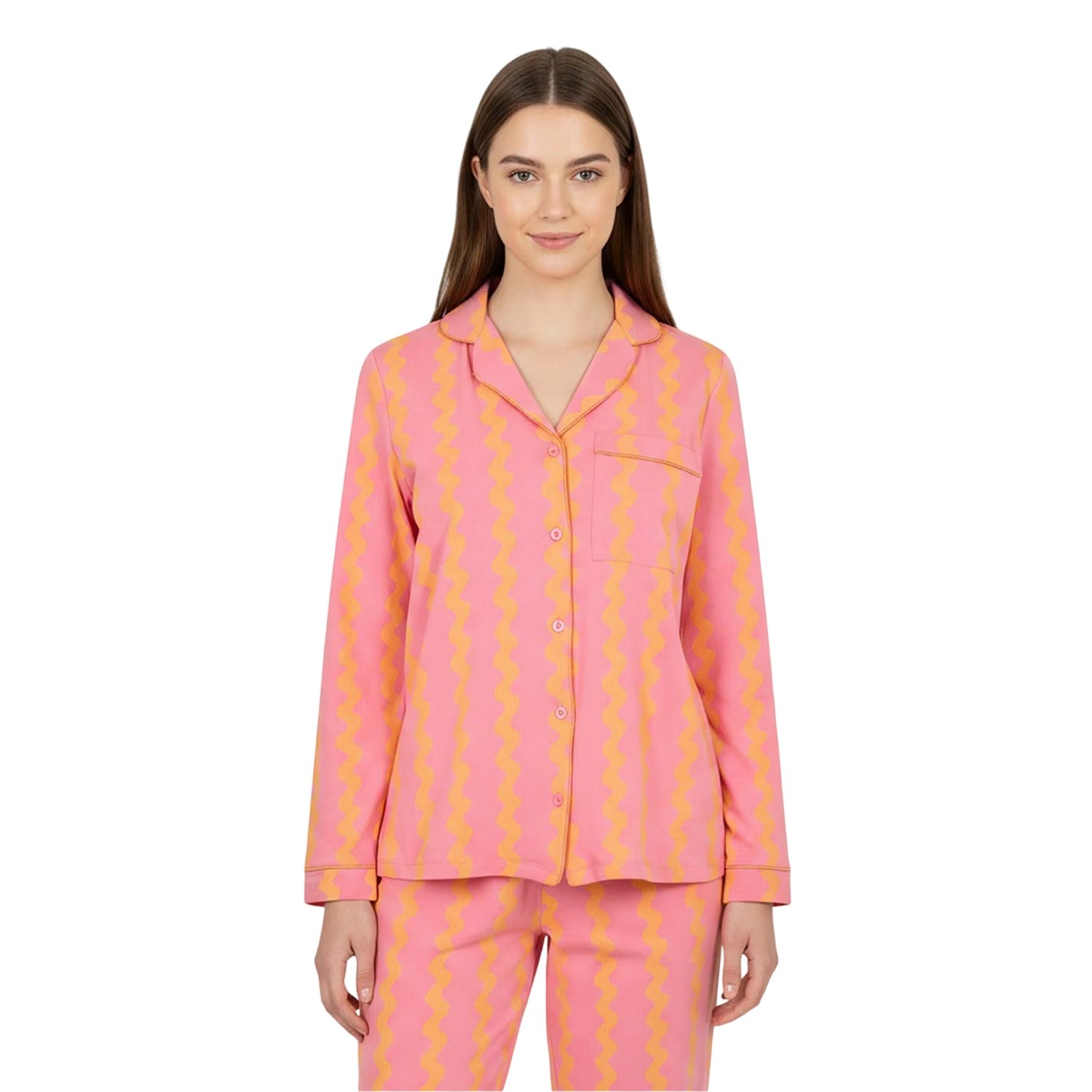 Pink - Side - Chelsea Peers Womens-Ladies Wiggle Cotton Long Pyjama Set
