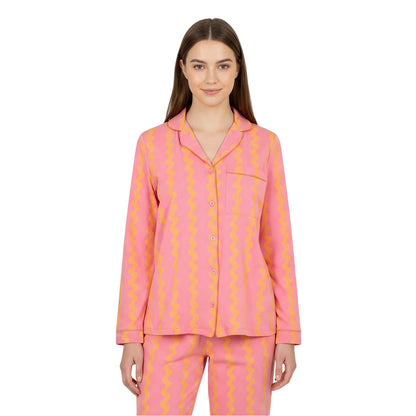 Pink - Side - Chelsea Peers Womens-Ladies Wiggle Cotton Long Pyjama Set