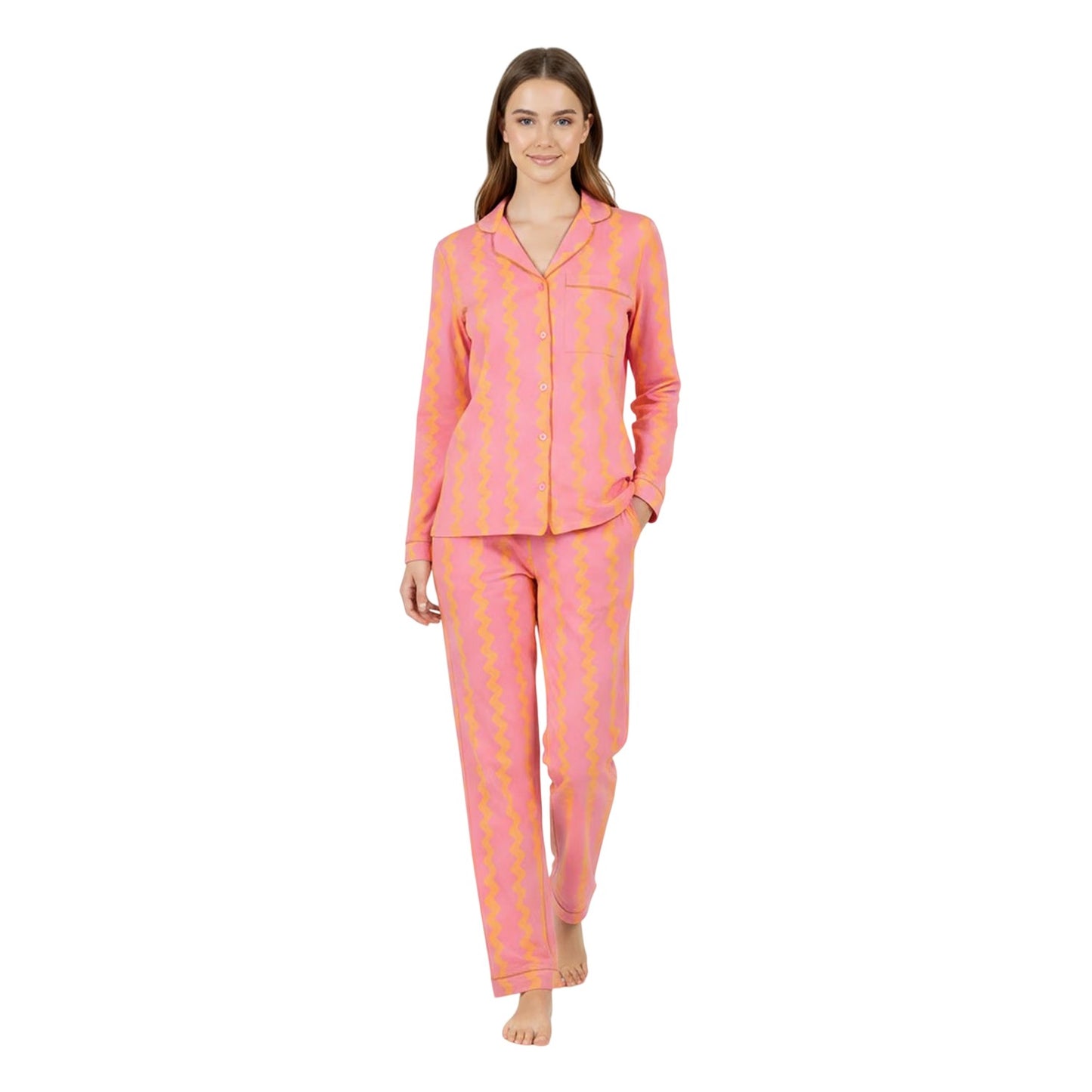 Pink - Lifestyle - Chelsea Peers Womens-Ladies Wiggle Cotton Long Pyjama Set