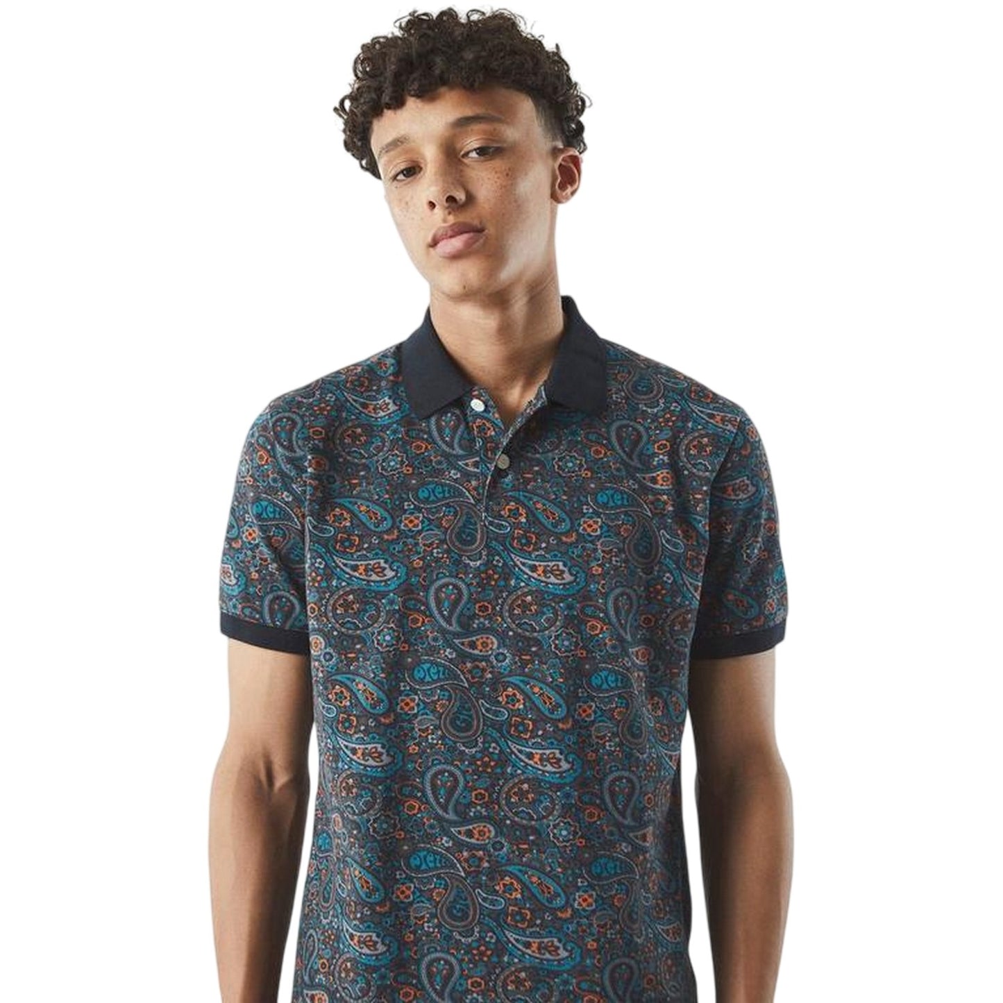 Dark Grey - Side - Pretty Green Mens Wonderwll Paispol Paisley Regular Polo Shirt